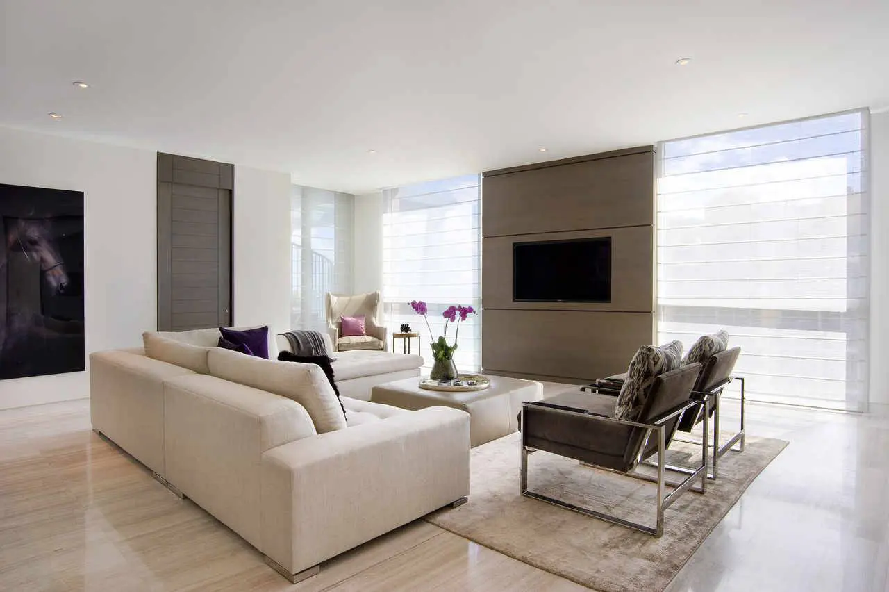Spacious living room with neutral tones