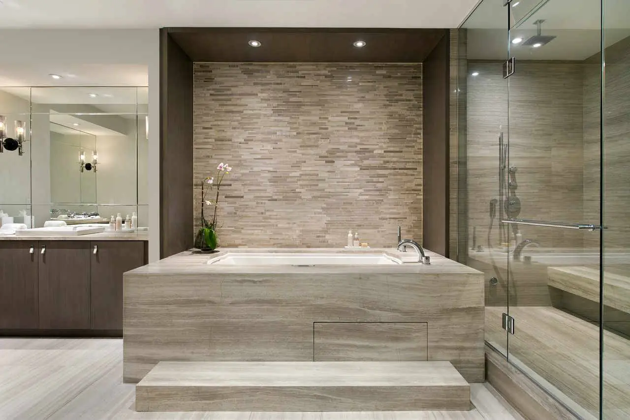 Elegant bathroom design with wooden accents
