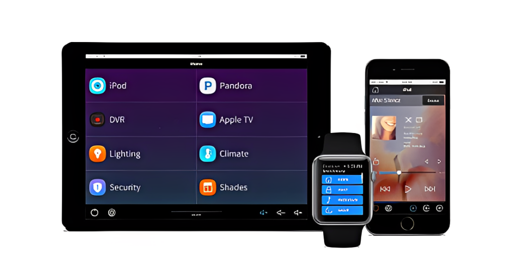 Technology gadgets featuring home automation controls.