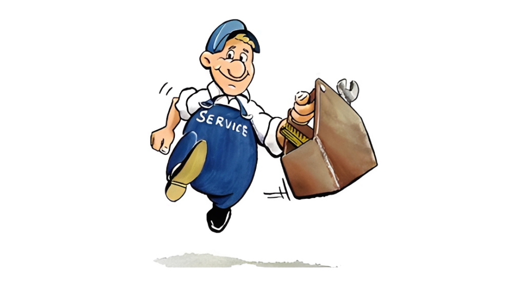 Cartoon repairman carrying a toolbox