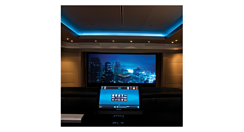 Luxury home theater setup with screen