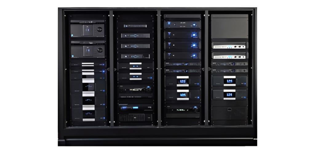 Server racks with illuminated indicators
