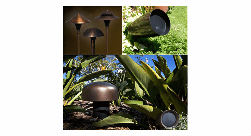 Stylish landscape lighting fixtures in garden
